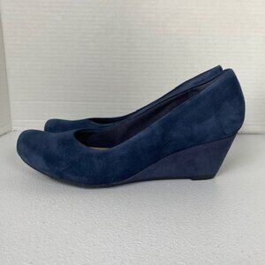 Clarks Collection Vendra Bloom Wedge Pumps Women's 8M Navy Suede Slip On Shoes
